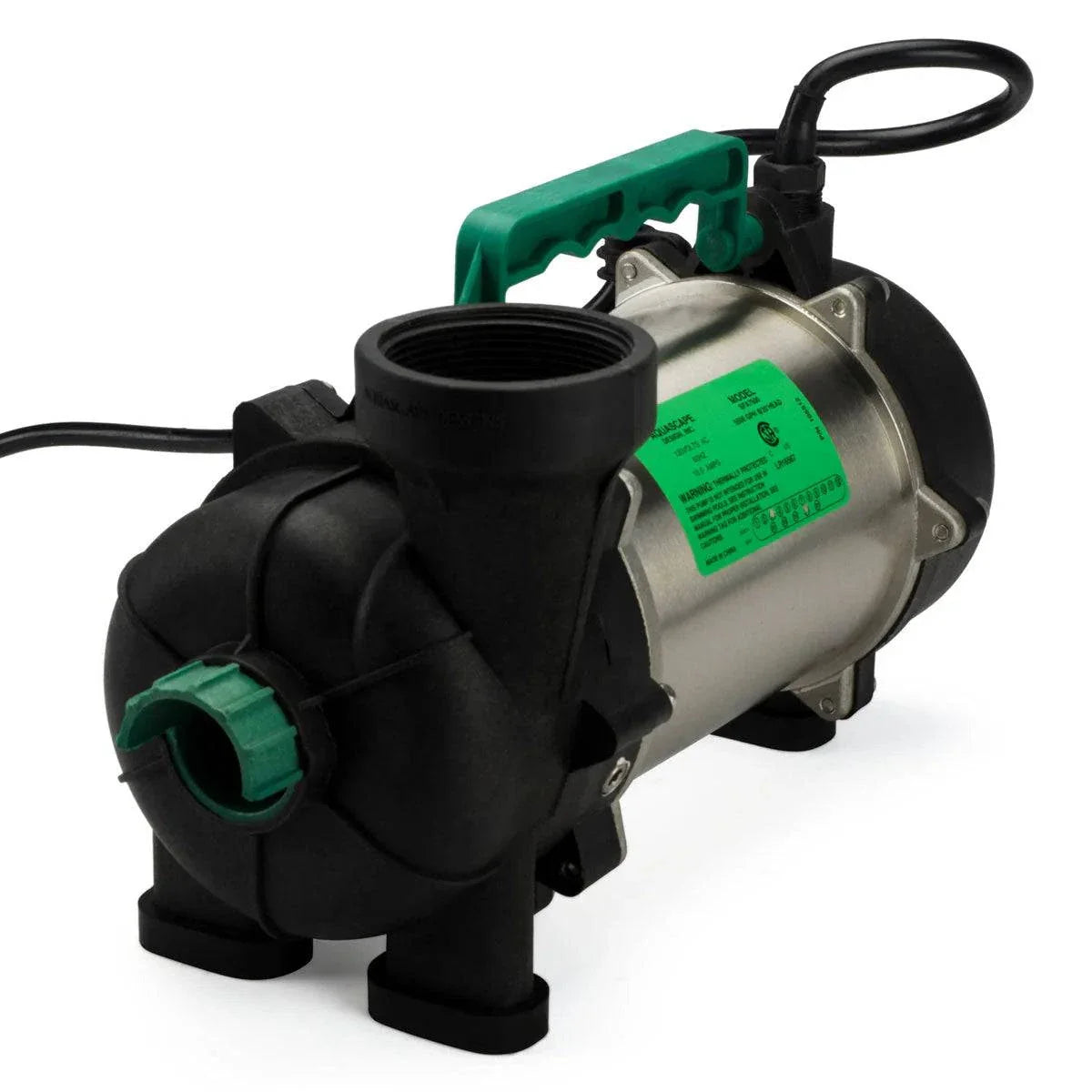 AquascapePRO pond pump with stainless steel body and rubber feet for quiet, high-head pond skimmer and waterfall filtration systems