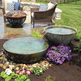 Spillway Bowl and Basin landscape fountain kit with 32-inch bowl, 40-inch basin, pump, and stands for garden or patio.
