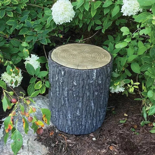 Faux Oak Stump Cover hiding pond equipment with realistic wood texture and natural colors