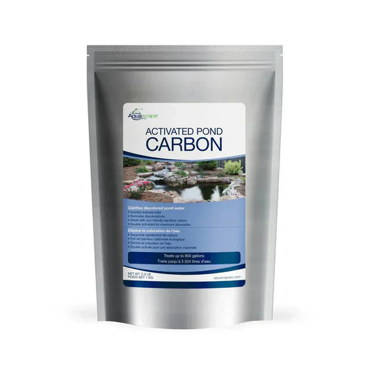 Activated pond carbon made from sustainable bamboo carbon clarifies pond water and removes discoloration and odors.