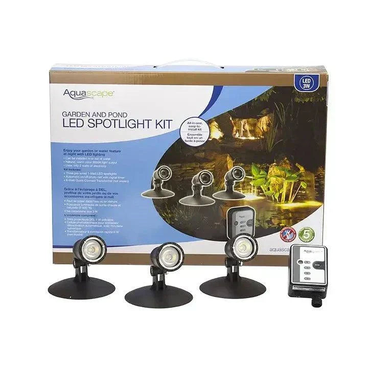 3-Light Spotlight Kit with 3 LED lights, 6W each, 12V transformer with photocell and timer for outdoor use