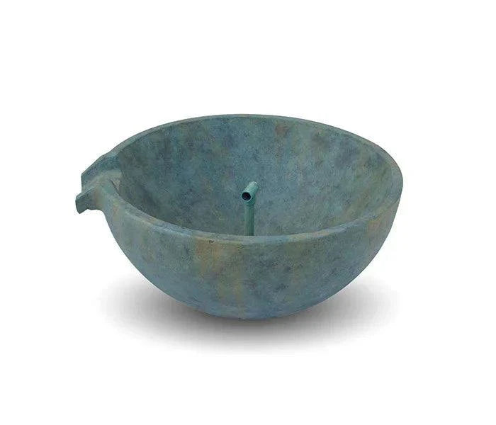 Spillway Bowl 32″ overflowing water feature with unique patina finish and versatile installation options
