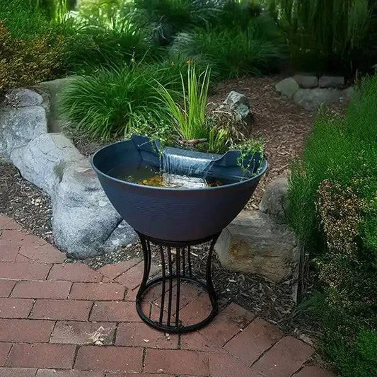Aquagarden Mini Pond Kit with waterfall light, water pump, and decorative gravel in mocha and steel gray options