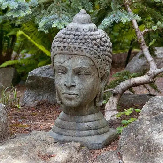 Buddha Head sculpture for garden with weather-resistant material and peaceful design