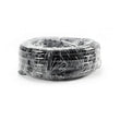 Black vinyl tubing coiled on a white background