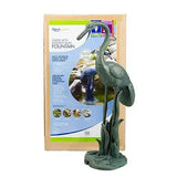 Crane With Lowered Head Spitter pond ornament in brass-finish polyresin, UV-resistant