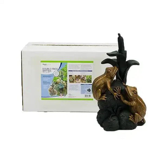 Double Frog and Cattail Spitter pond ornament with brass finish and realistic design