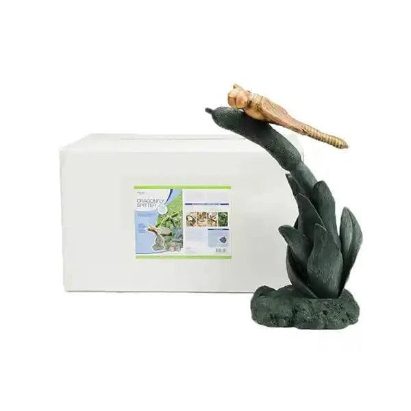Dragonfly Spitter polyresin pond ornament resembling brass with water feature.