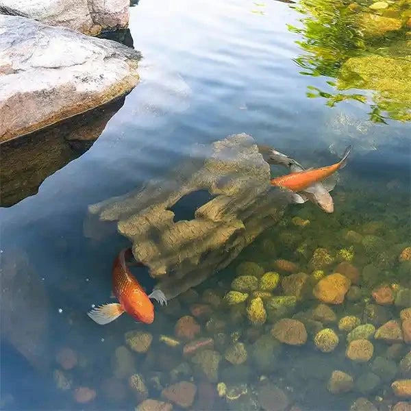 Faux Log Fish Cave polyresin pond shelter for koi and goldfish