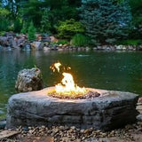 Faux Stone Fire Pit handcrafted from durable GFRC with control system and propane regulator