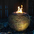 Fire and Water Stacked Slate Sphere backyard centerpiece with natural texture and modern fire design