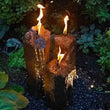 Three Piece Fire And Water Torch System with coordinated flame and water movement for bold landscape design
