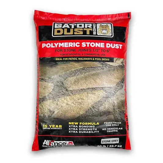 Gator Dust Bond polymeric stone dust for flagstone joints reducing sand loss and weed growth