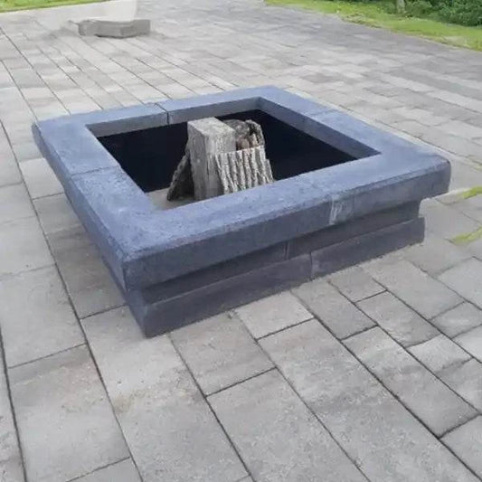 Linear Square Fire Pit with eight building stones and four trim stones, 28-inch diameter, modern backyard fire pit kit