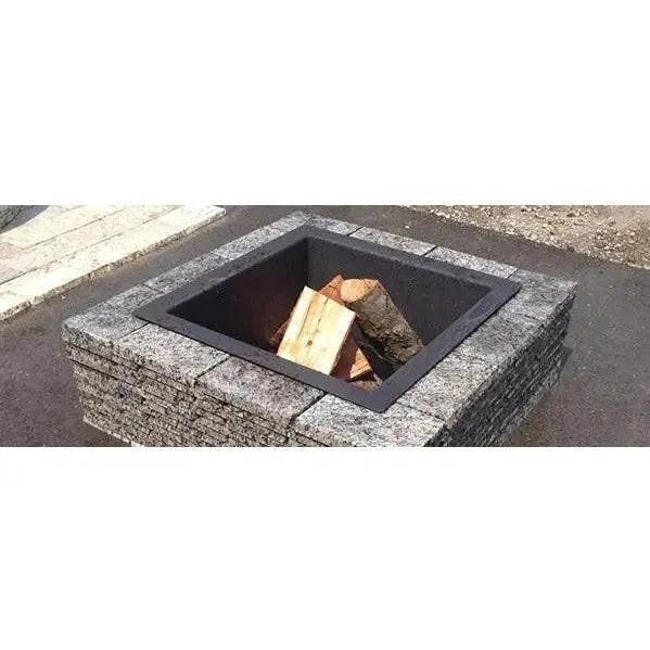 Square granite fire pit made from recycled stone, durable and weather-resistant with variable colors.
