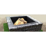 Square granite fire pit made from recycled stone, durable and weather-resistant wood-burning design