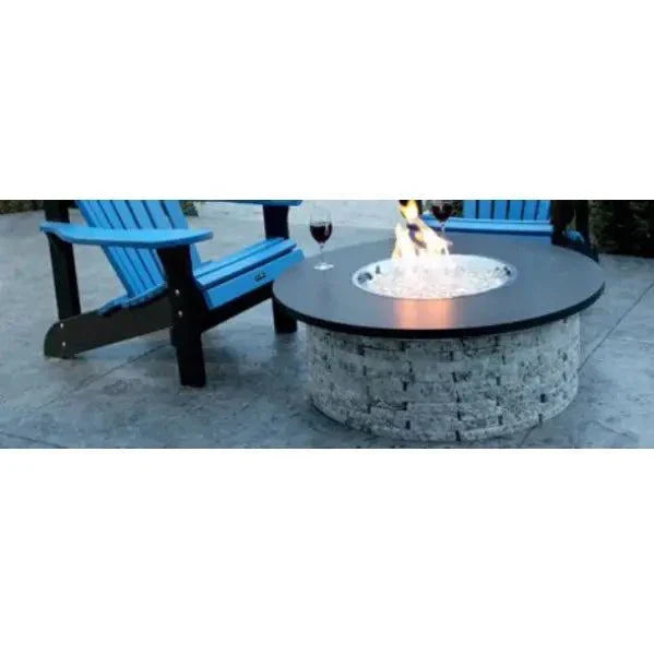 42" round granite table top gas burning fire pit with durable recycled stone
