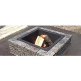 Square granite fire pit made from recycled stone, durable and weather-resistant with variable colors.