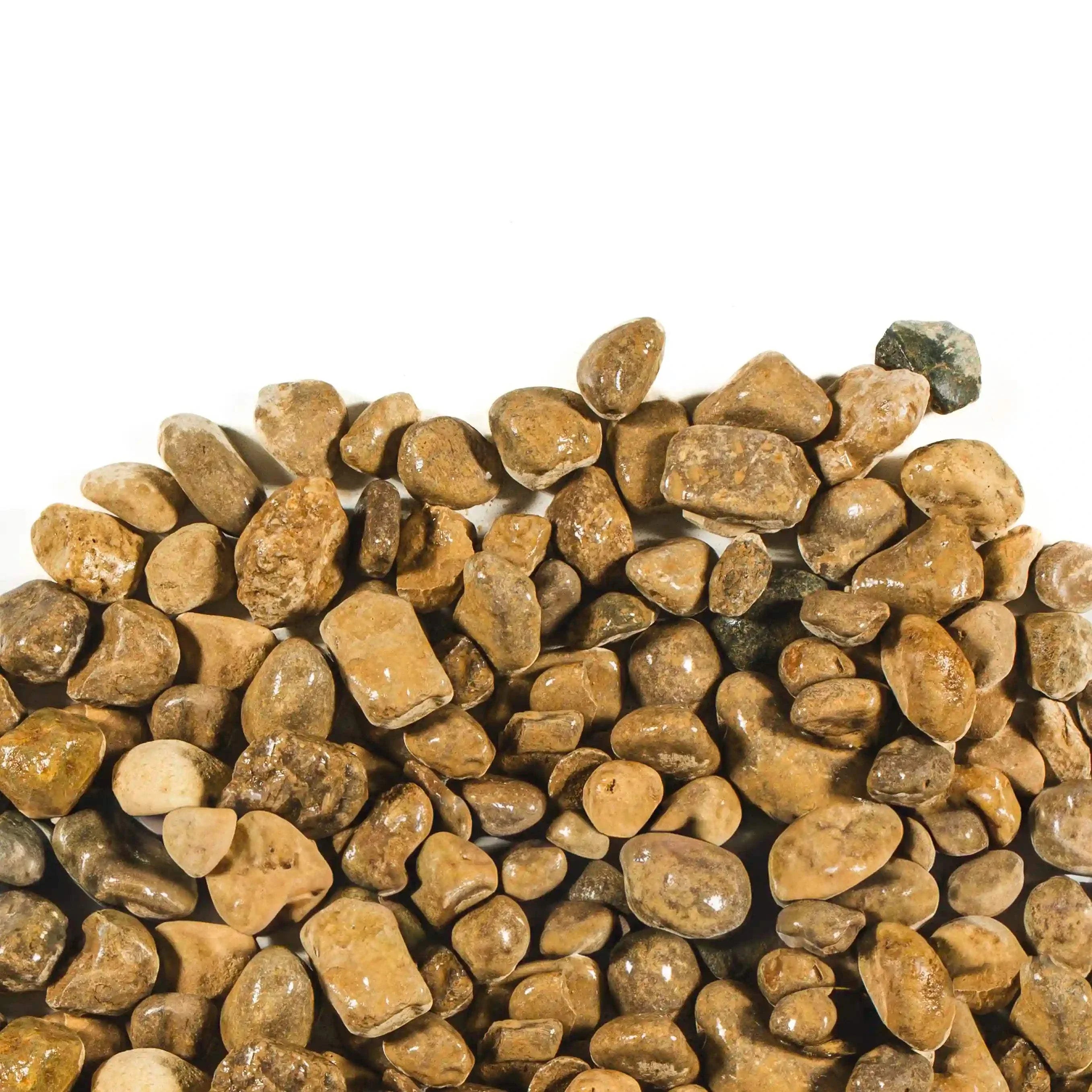 Smooth small river rock in buff and grey tones for garden beds and ponds