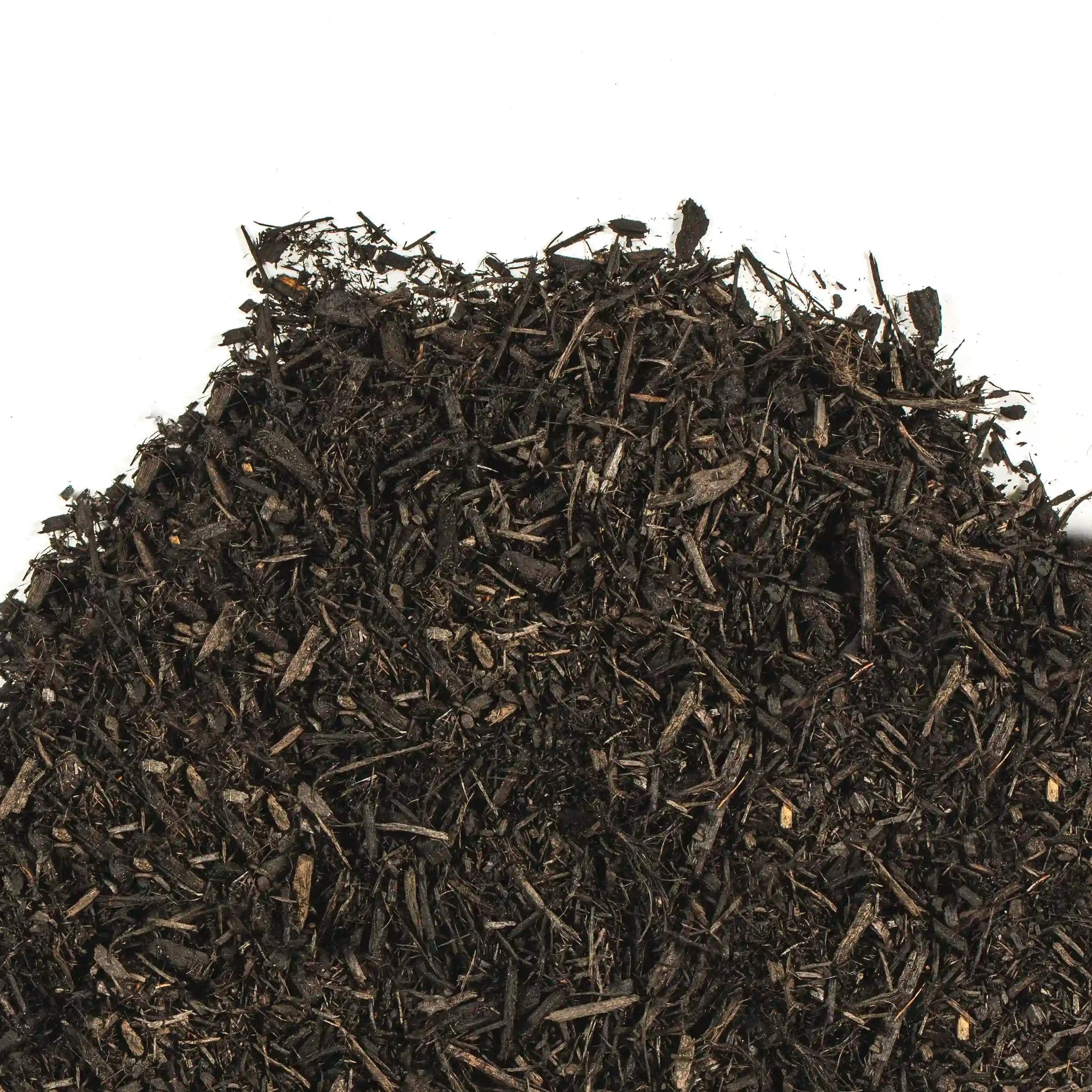 Black mulch with rich color-enhanced hardwood texture for garden beds and landscaping