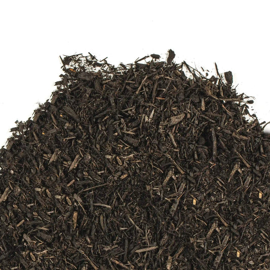 Black mulch with rich color-enhanced hardwood texture for garden beds and landscaping