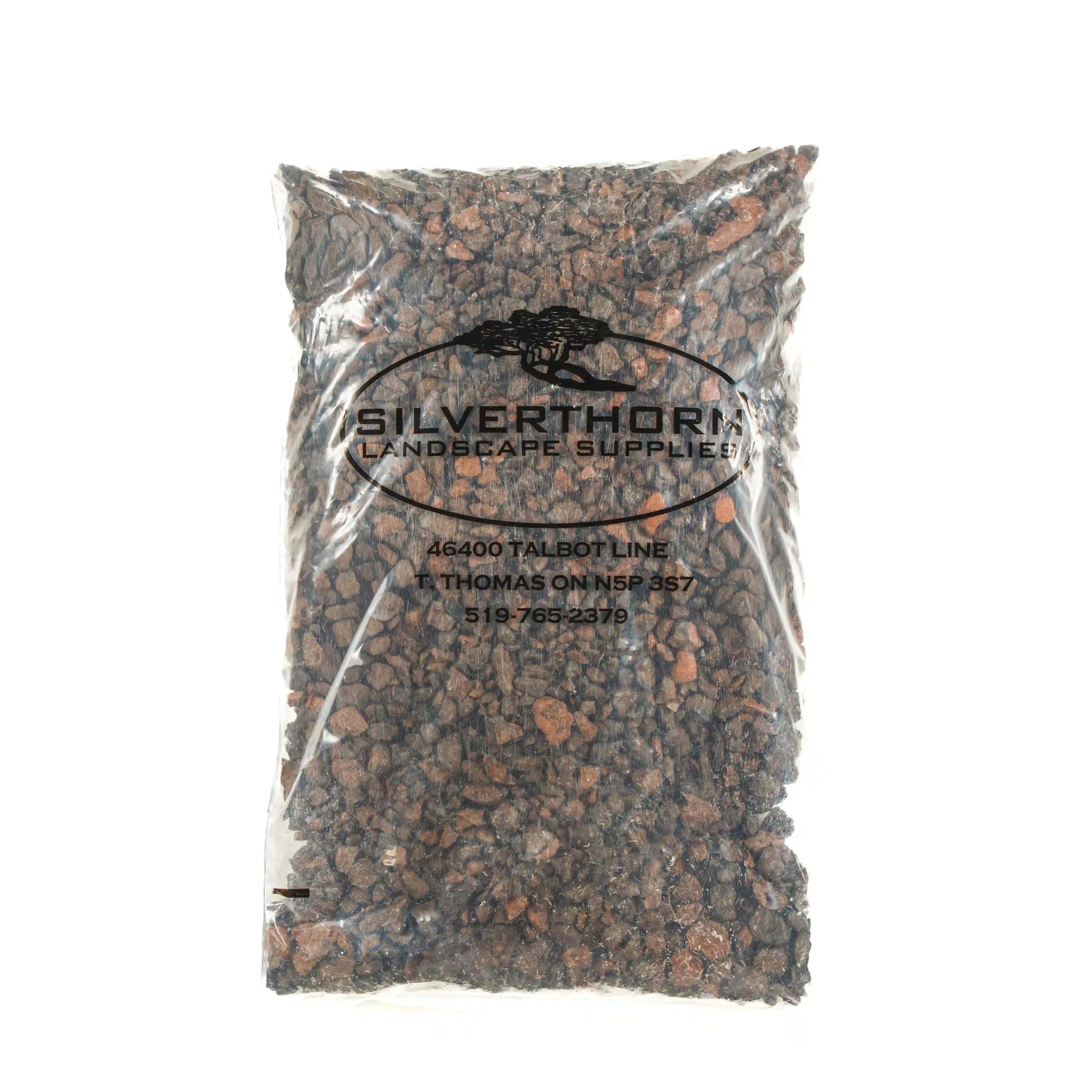 Espresso Nuggets decorative stone bag with rich brown beachwood pebbles for landscaping