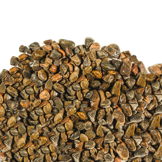 Close-up of smooth Algonquin River Stone granite river rocks in natural earthy tones for landscaping