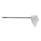 Pond skimmer net with 12x7 inch net and extendable 32 to 63 inch handle removing surface debris from pond